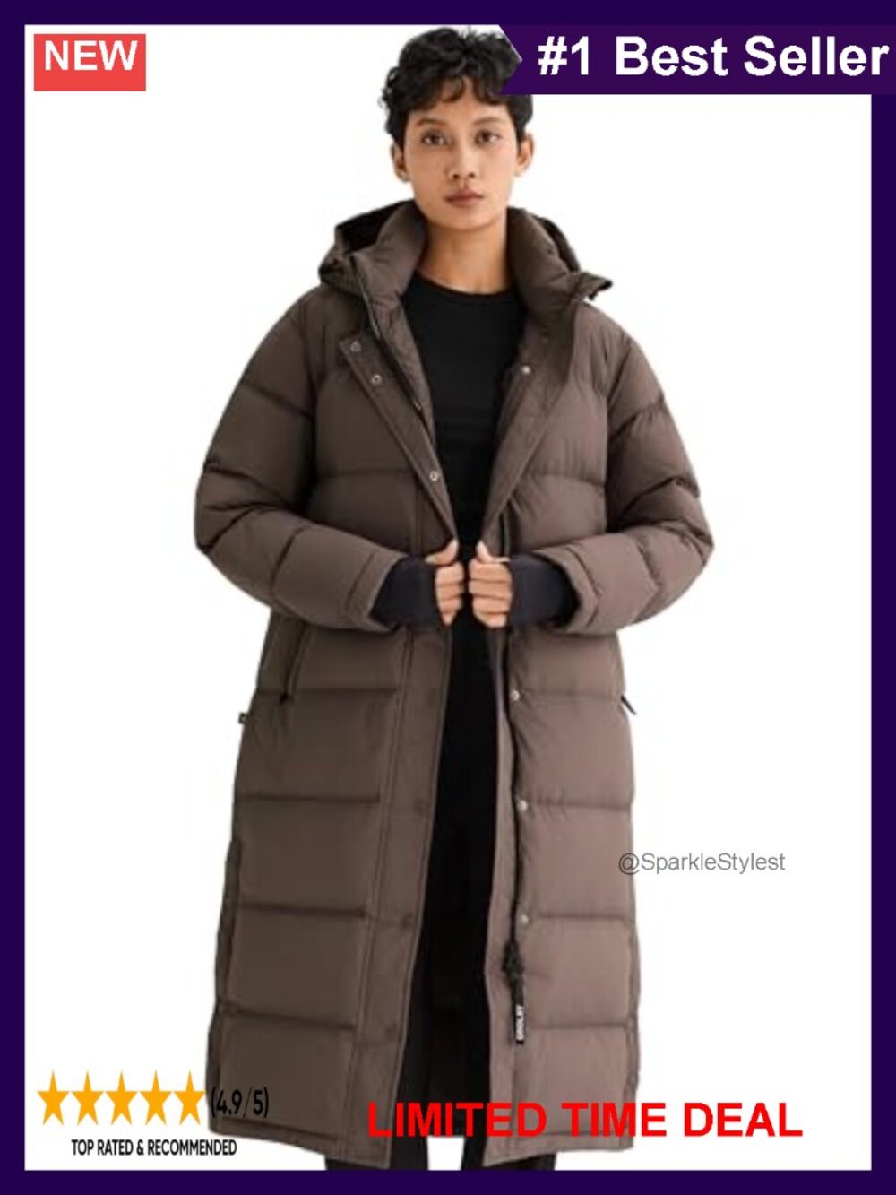 Women's Winter Maxi Down Puffer Coat Detachable Hood 700 Fill Power